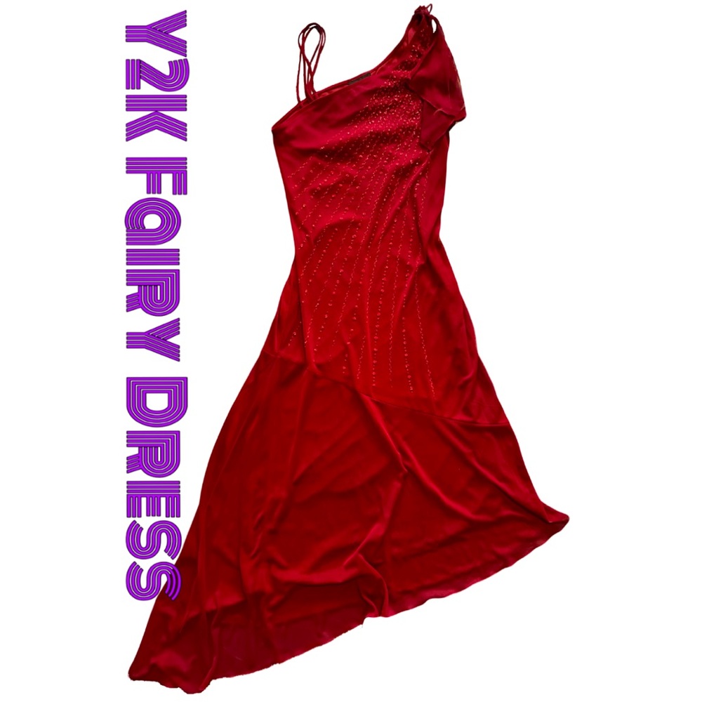 Y2K Vintage Dark Red Beaded Fairy Dress